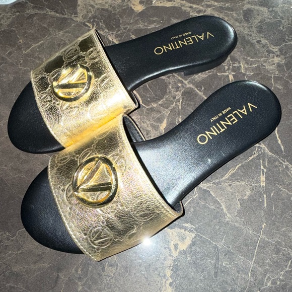 New! Valentino by Mario Valentino  Logo Slide Sandals - Picture 1 of 3